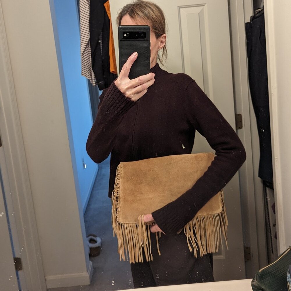 Suede fringe purse- Luxurious, New condition!